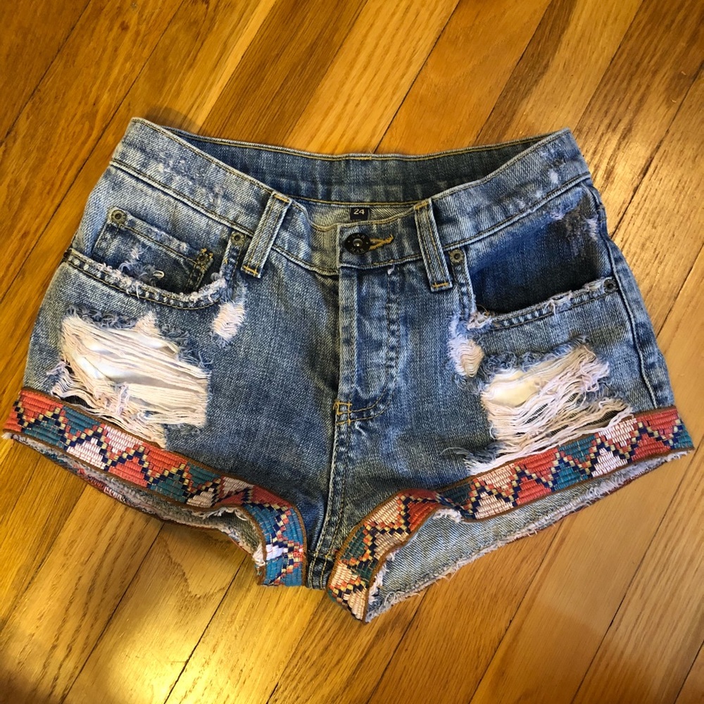 Carmar Embroidered Denim Distressed Shorts